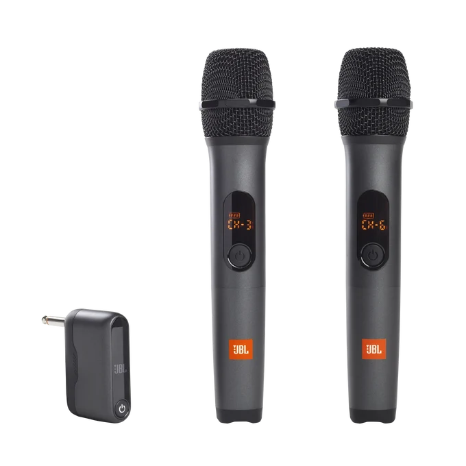 Twee draadloze JBL microfoons met ontvanger
